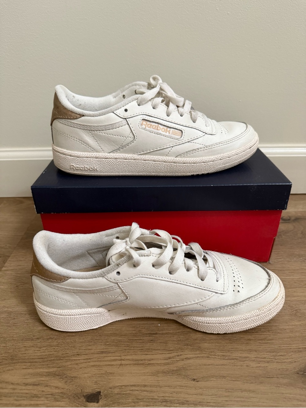 Reebok Leather Sneakers in Off-White and Tan Accents - Picture 2 of 5